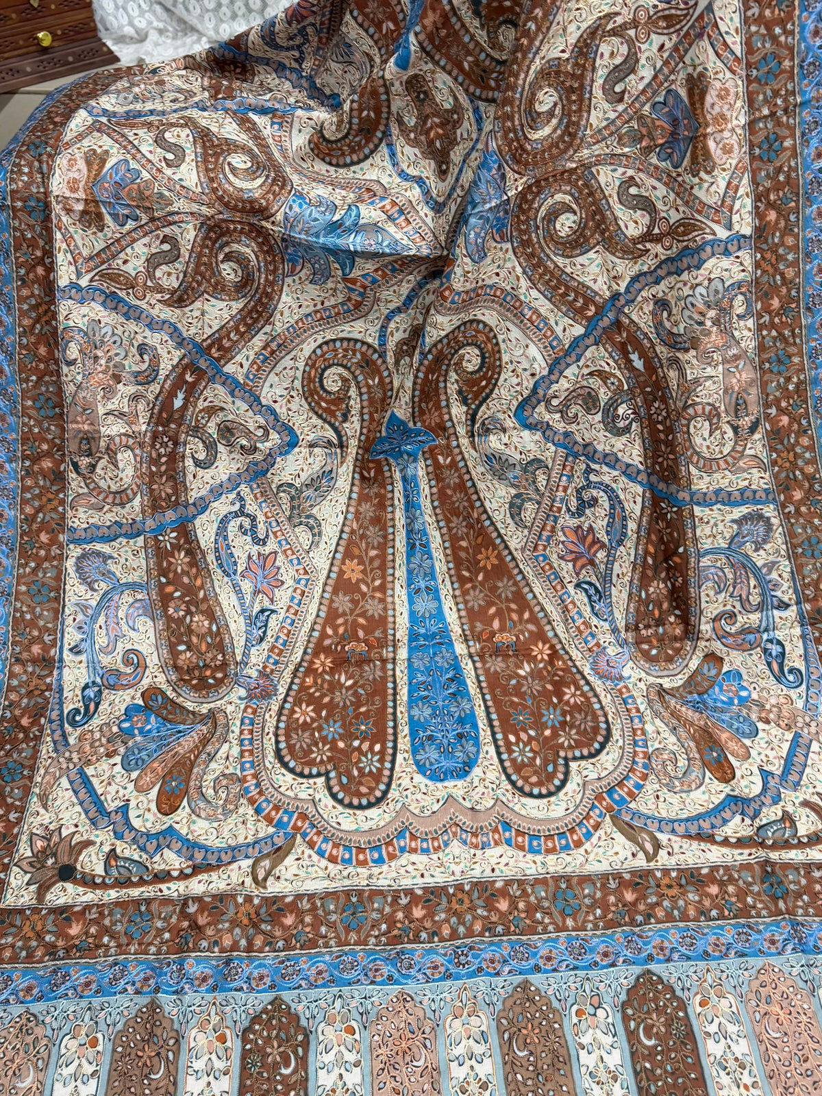 Qalamkar Shawl on Toosh Base | Made in Kashmir Multicolor Floral Design | Q107
