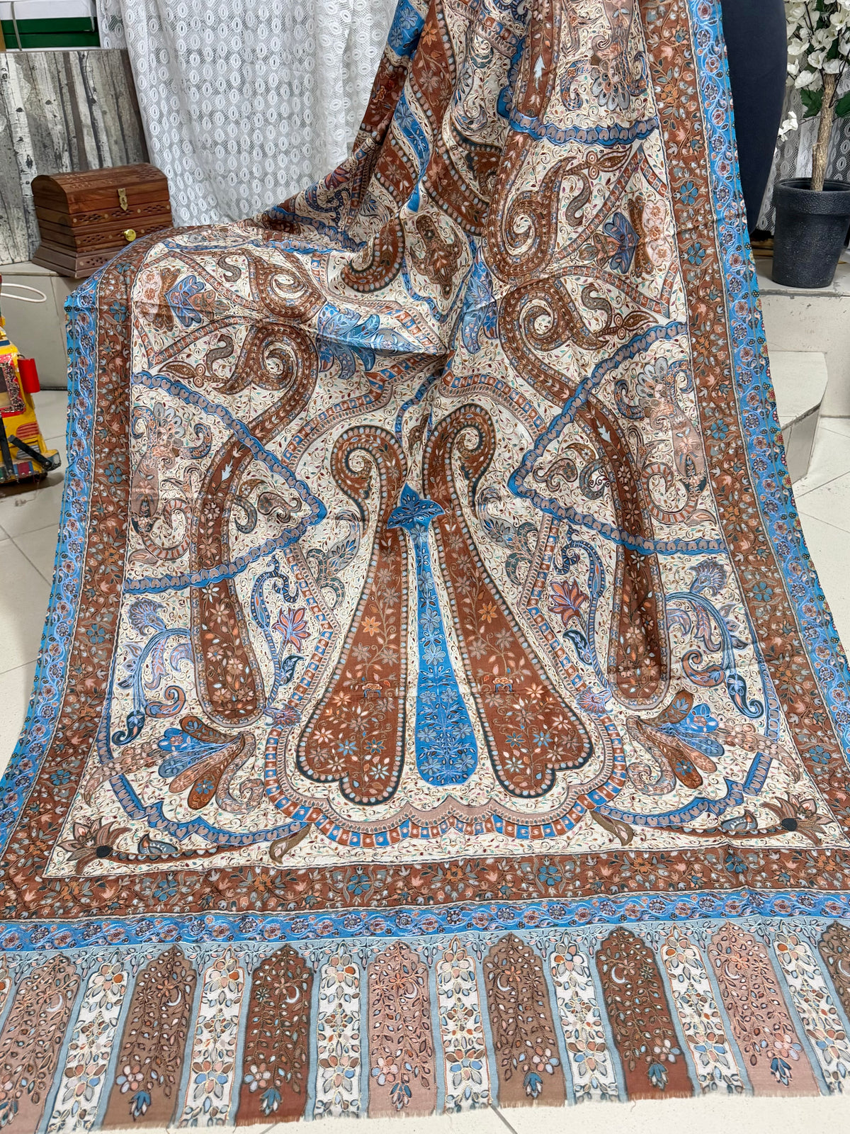 Qalamkar Shawl on Toosh Base | Made in Kashmir Multicolor Floral Design | Q107