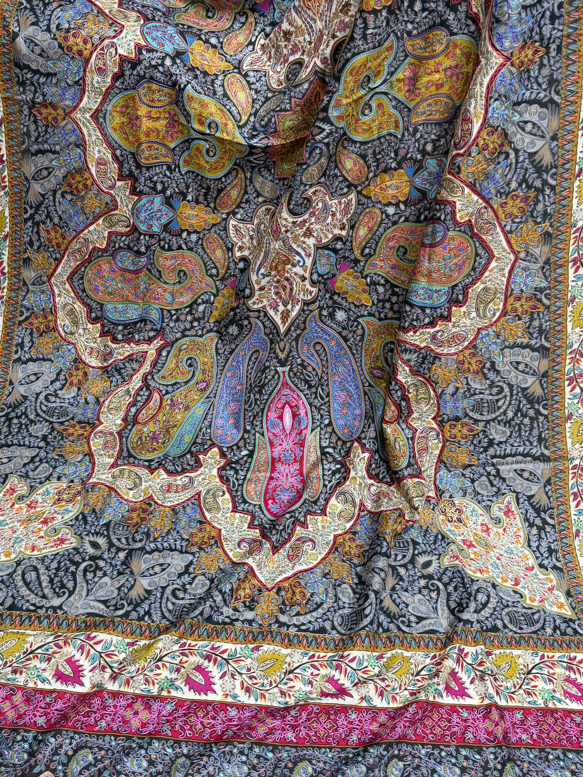 Qalamkar Shawl on Toosh Base | Made in Kashmir Multicolor Floral Design | Q108