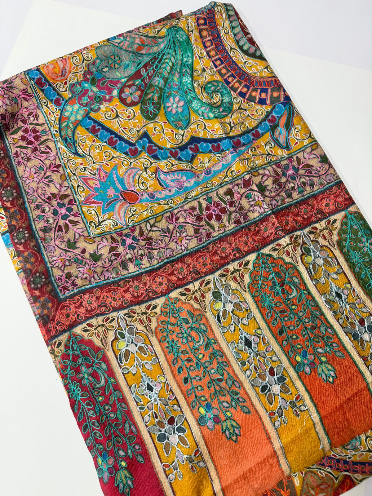 Qalamkar Shawl on Toosh Base | Made in Kashmir Multicolor Floral Design | Q109