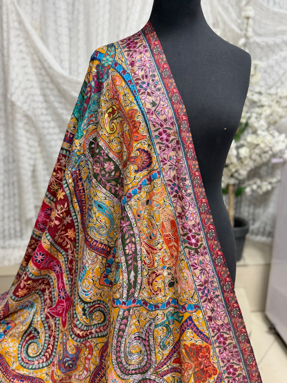 Qalamkar Shawl on Toosh Base | Made in Kashmir Multicolor Floral Design | Q109