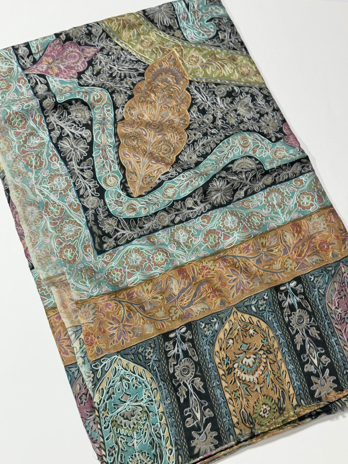 Qalamkar Shawl on Toosh Base | Made in Kashmir Multicolor Floral Design | Q110