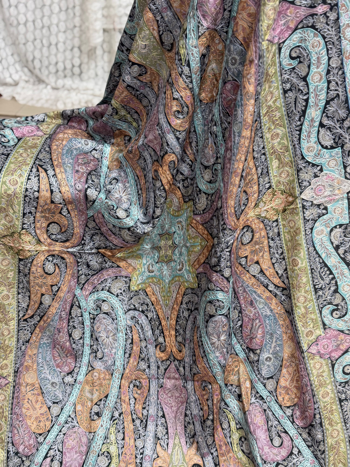 Qalamkar Shawl on Toosh Base | Made in Kashmir Multicolor Floral Design | Q110