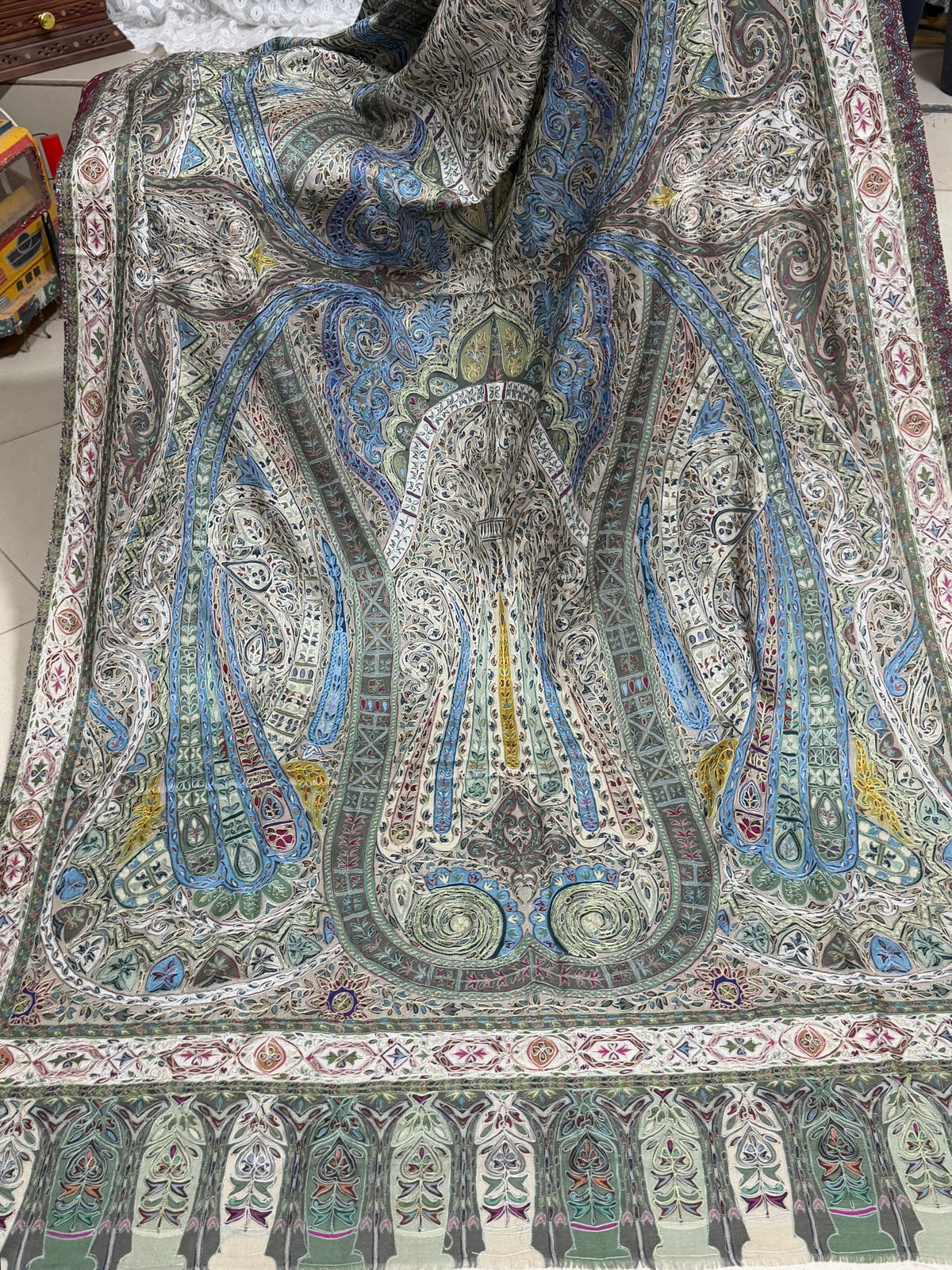 Qalamkar Shawl on Toosh Base | Made in Kashmir Multicolor Floral Design | Q111