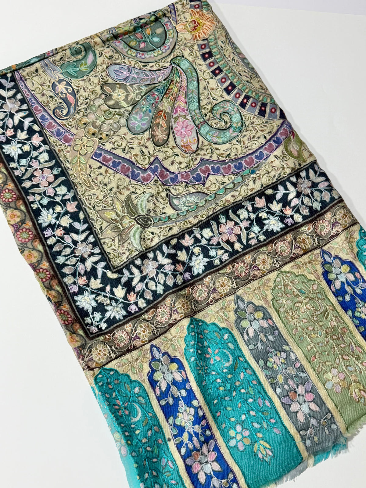 Qalamkar Shawl on Toosh Base | Made in Kashmir Multicolor Floral Design | Q112