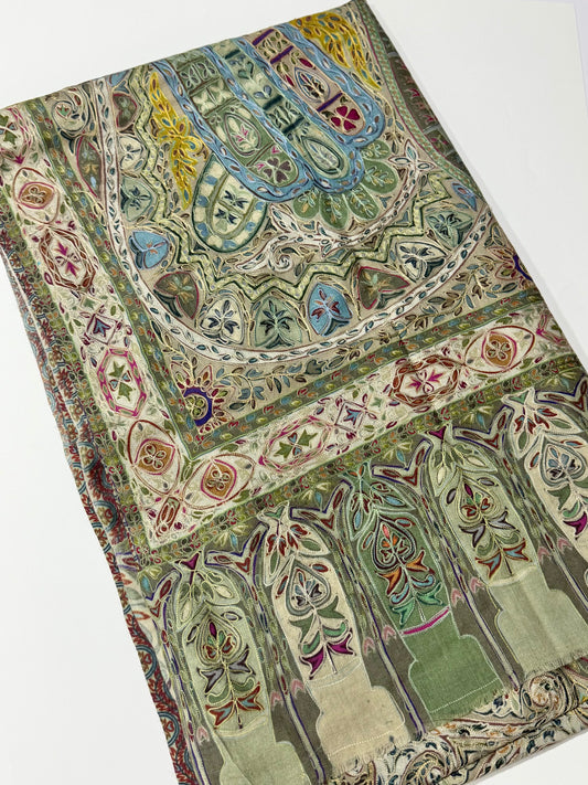 Qalamkar Shawl on Toosh Base | Made in Kashmir Multicolor Floral Design | Q111