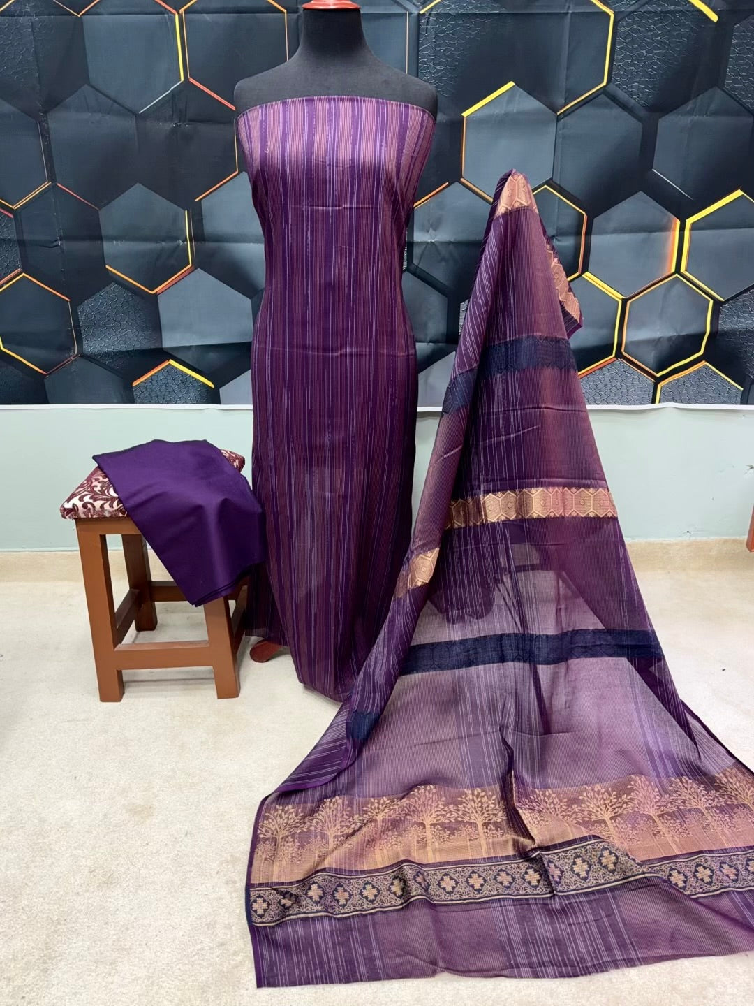 3 Piece Rangoli Lawn Suit With Lawn Kani Dupatta | Purple