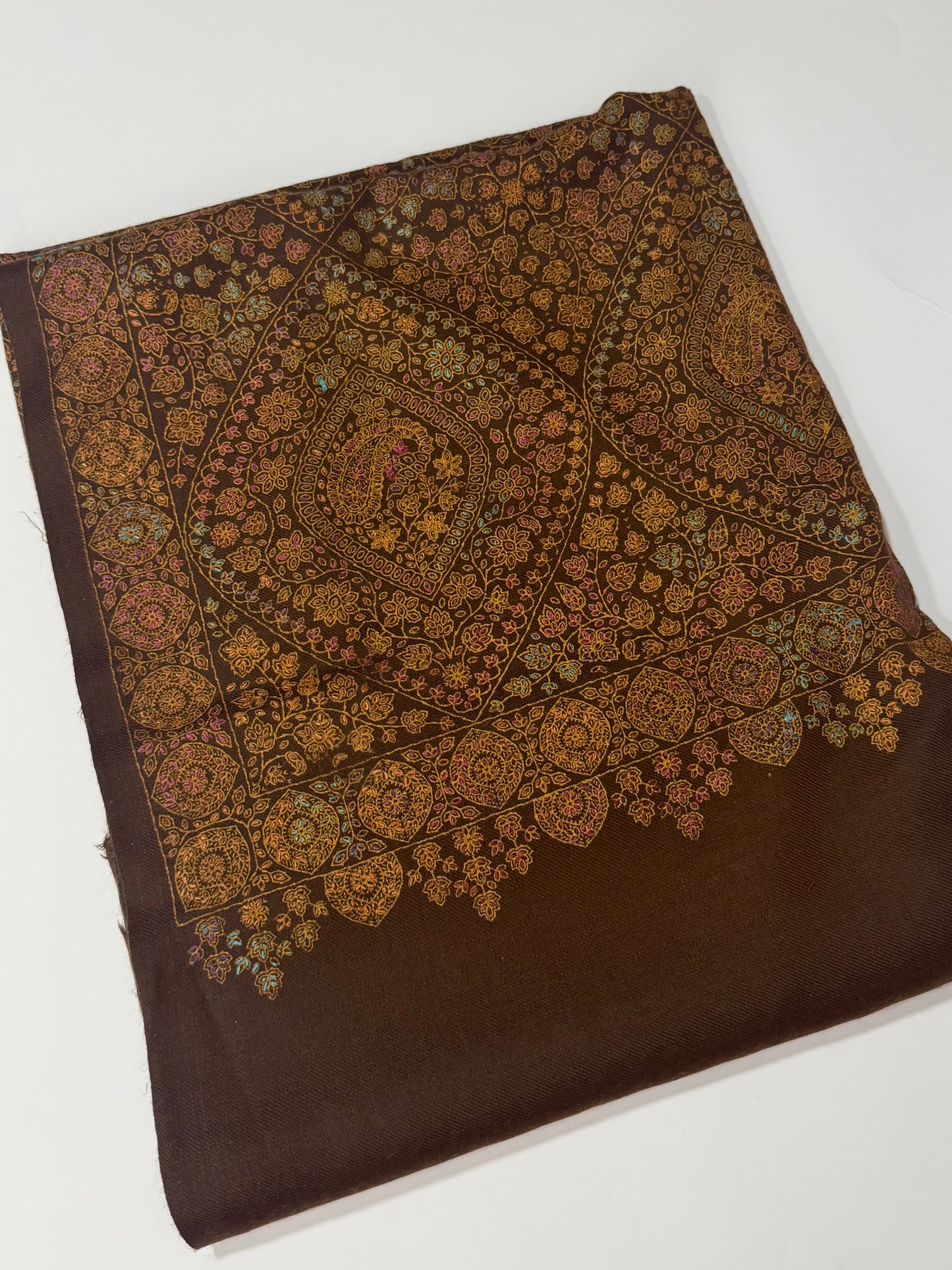 Special Pashmina Shawl | Hand Embroidery on Print Beautiful Jaal Shawl | Brown
