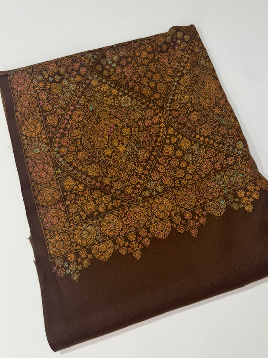 Special Pashmina Shawl | Hand Embroidery on Print Beautiful Jaal Shawl | Brown