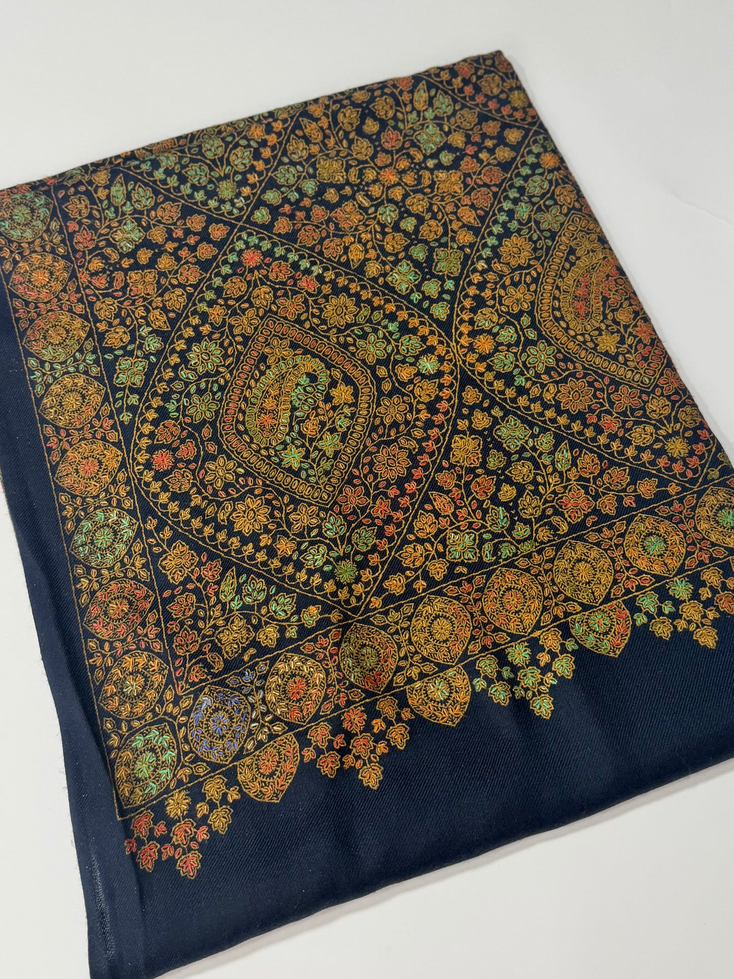 Special Pashmina Shawl | Hand Embroidery on Print Beautiful Jaal Shawl | Blue