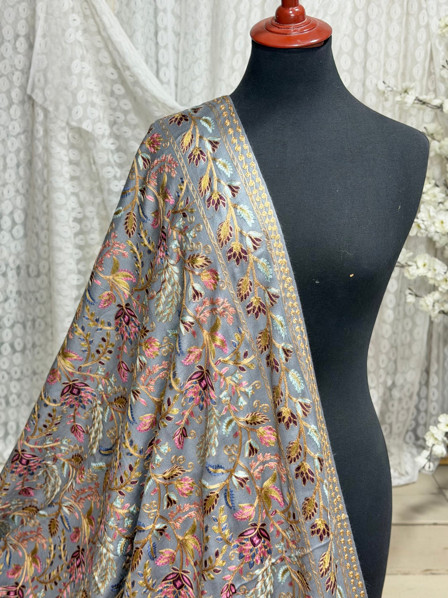 Kashmiri Jaal Shawl | Full Embroidered Shawl Resham Work Aar Embroidery