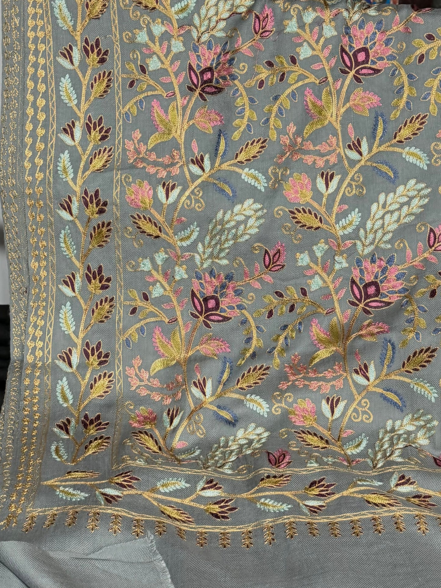 Kashmiri Jaal Shawl | Full Embroidered Shawl Resham Work Aar Embroidery