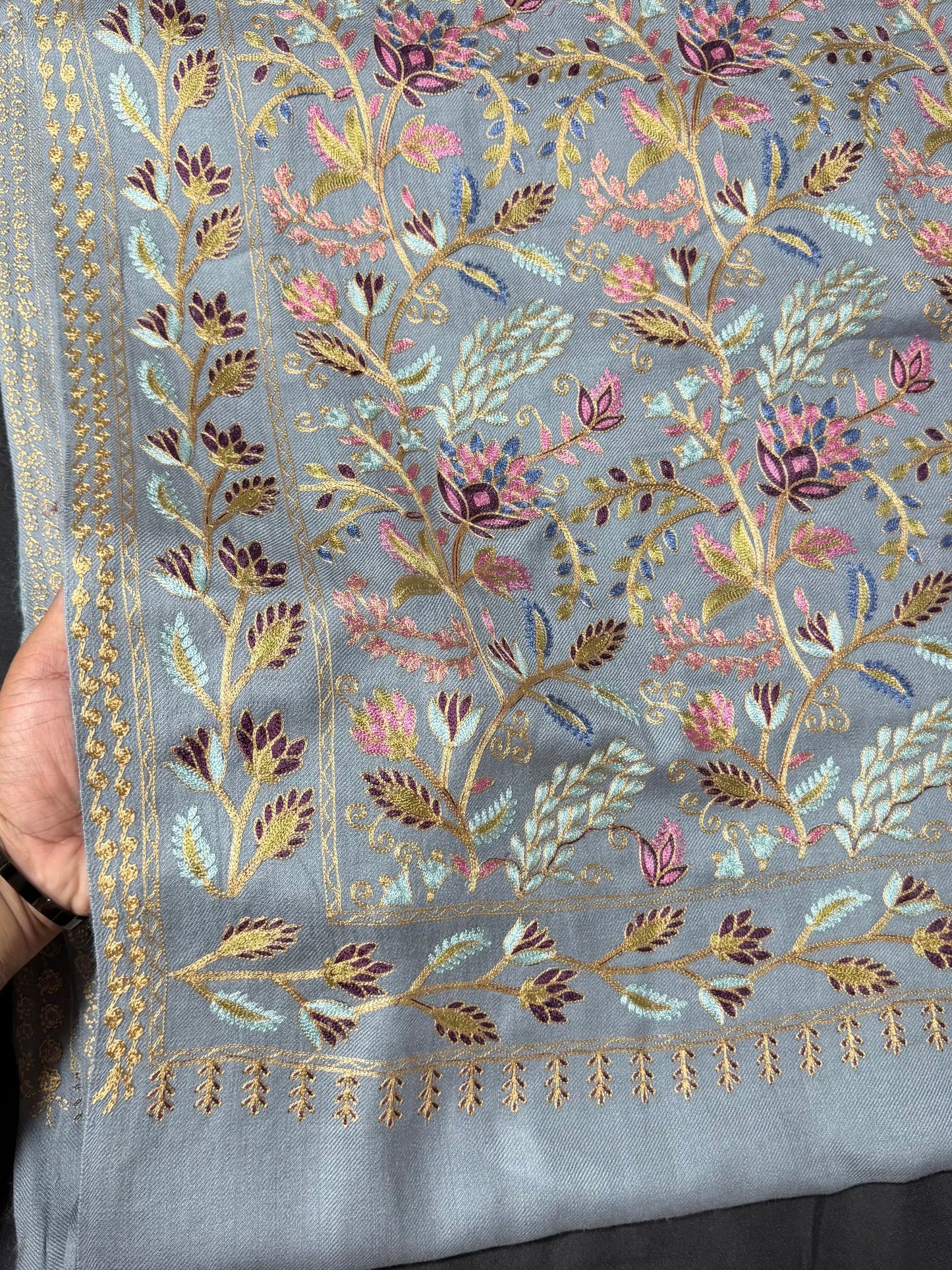 Kashmiri Jaal Shawl | Full Embroidered Shawl Resham Work Aar Embroidery