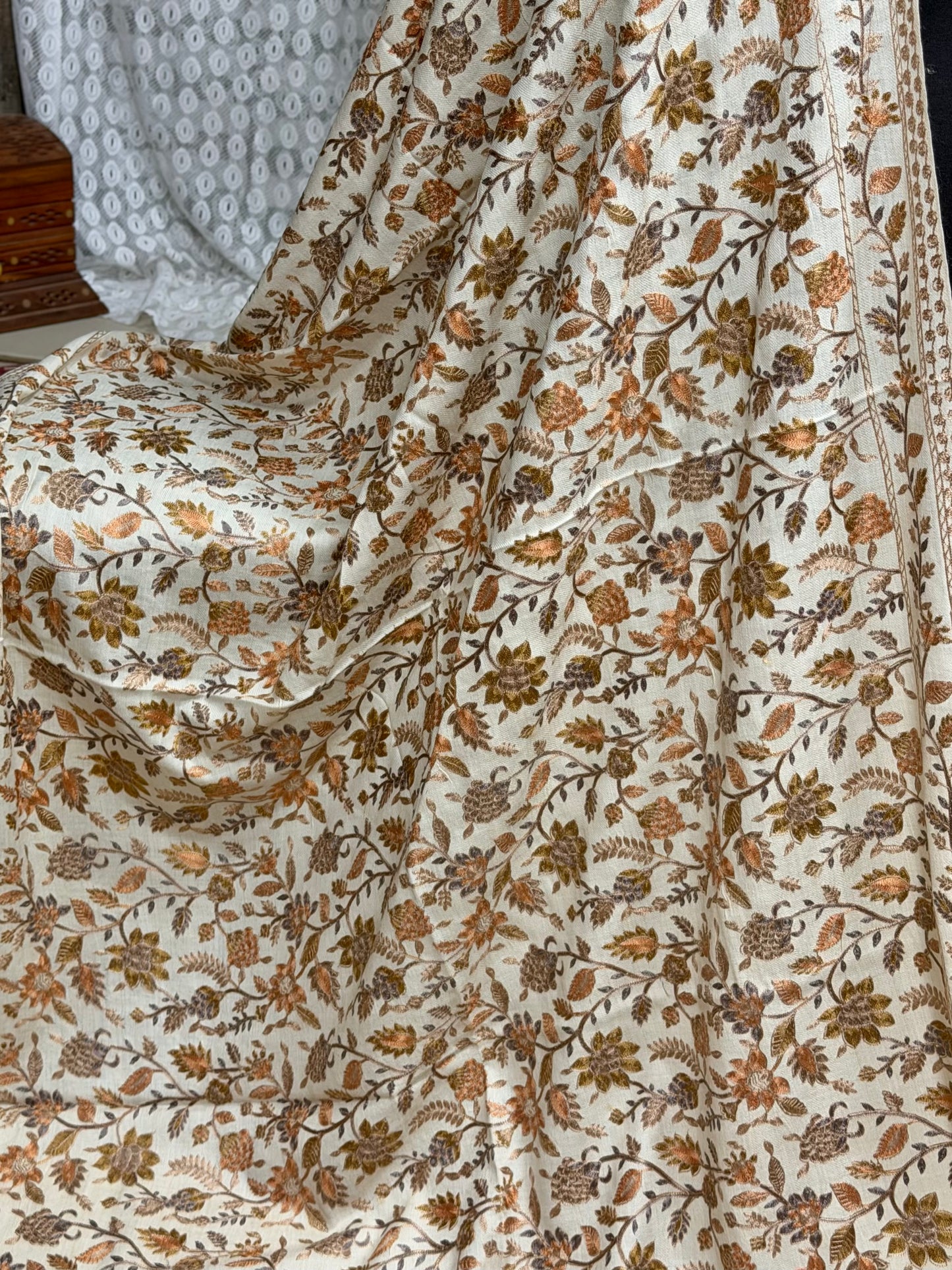 Kashmiri Jaal Shawl | Full Embroidered Shawl Resham Work Aar Embroidery
