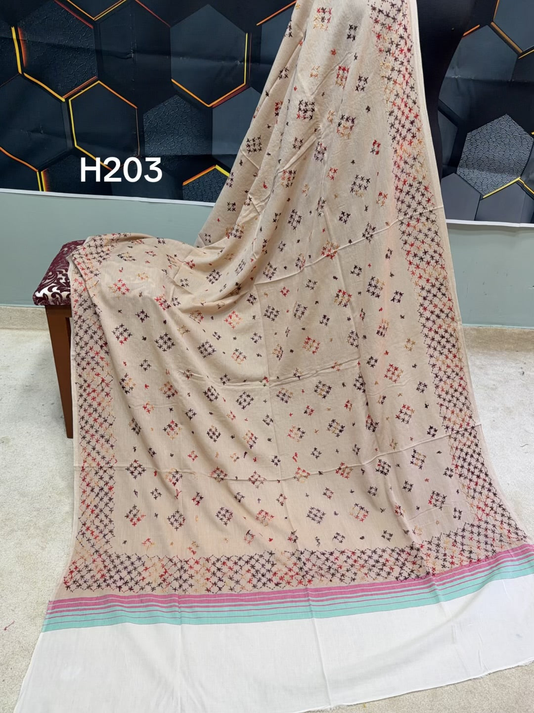 Handmade Lawn Shawl | Fine Thread Work Pure Lawn Shawl H203