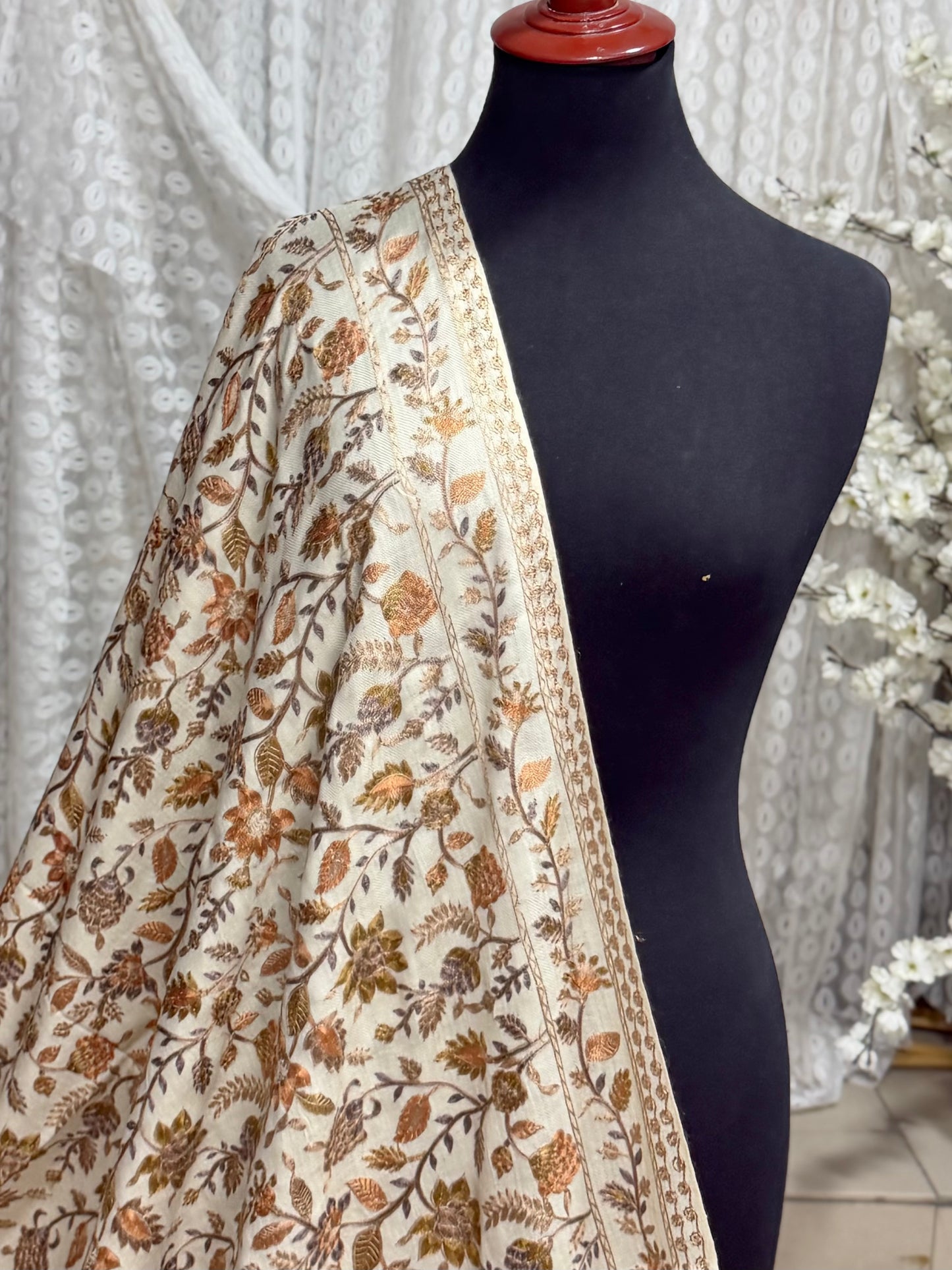 Kashmiri Jaal Shawl | Full Embroidered Shawl Resham Work Aar Embroidery
