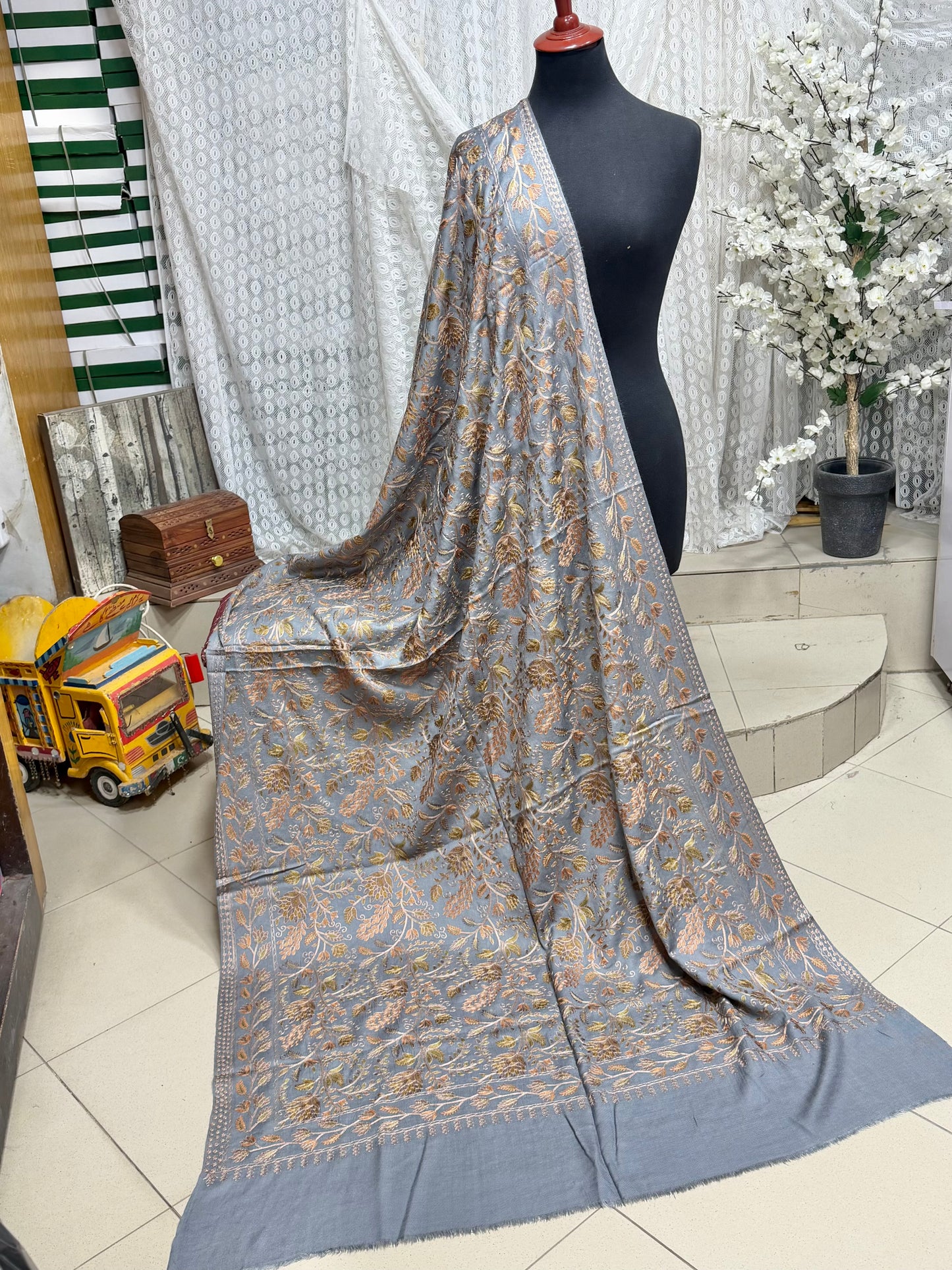 Kashmiri Jaal Shawl | Full Embroidered Shawl Resham Work Aar Embroidery