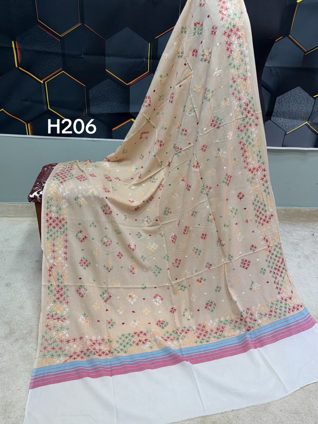 Handmade Lawn Shawl | Fine Thread Work Pure Lawn Shawl H206