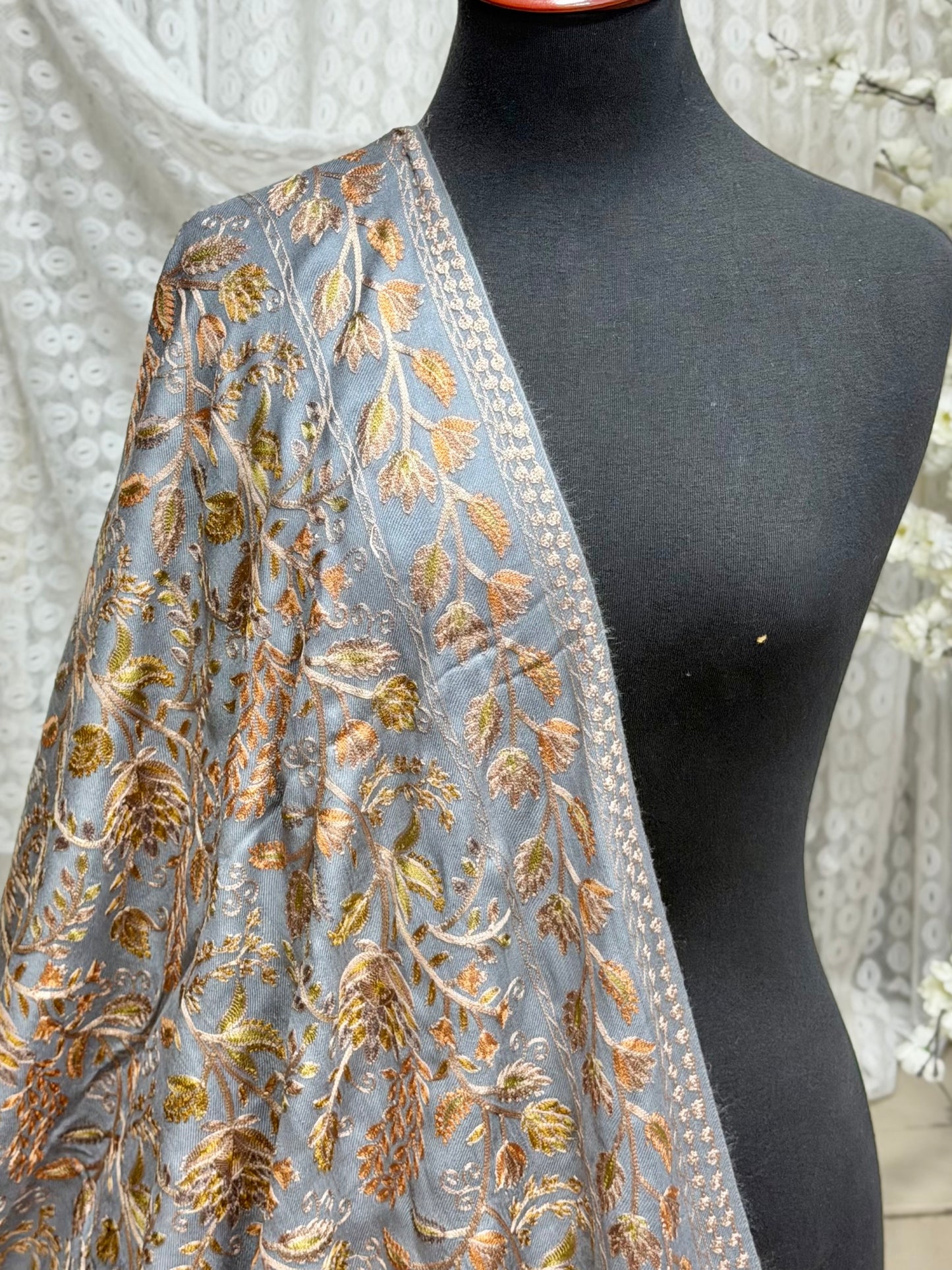 Kashmiri Jaal Shawl | Full Embroidered Shawl Resham Work Aar Embroidery