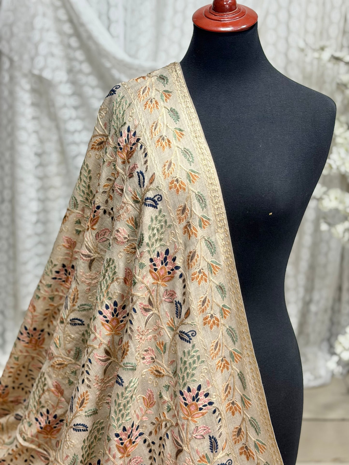 Kashmiri Jaal Shawl | Full Embroidered Shawl Resham Work Aar Embroidery