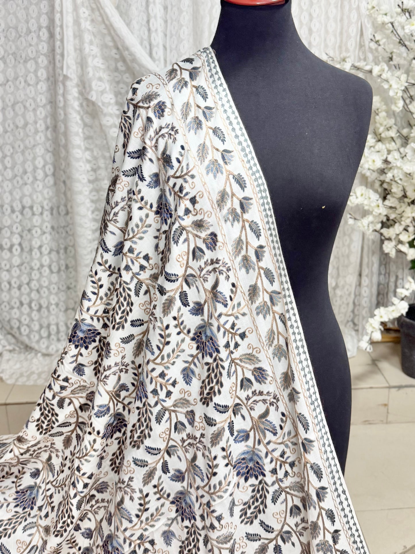 Kashmiri Jaal Shawl | Full Embroidered Shawl Resham Work Aar Embroidery