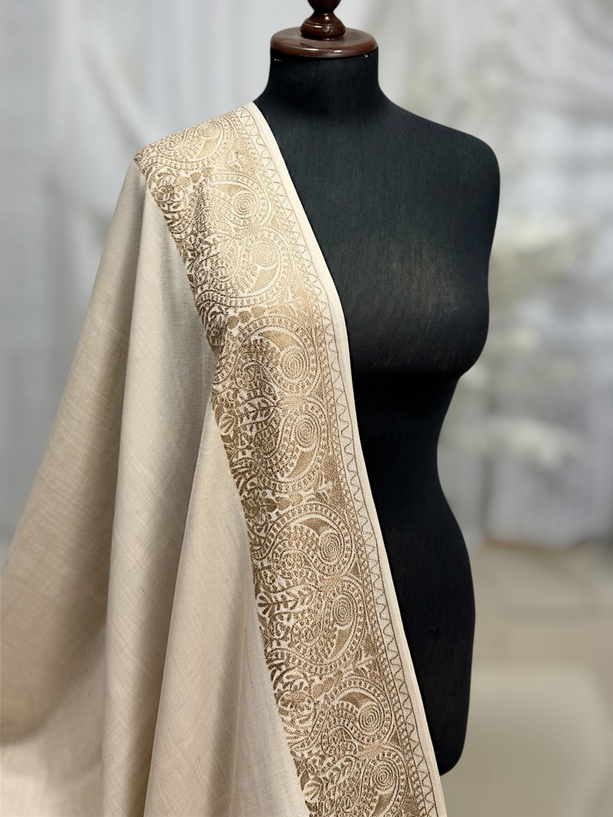 Kashmiri Shawl | 4 Side Wide Border Kashmiri Embroidery | Skin On Skin