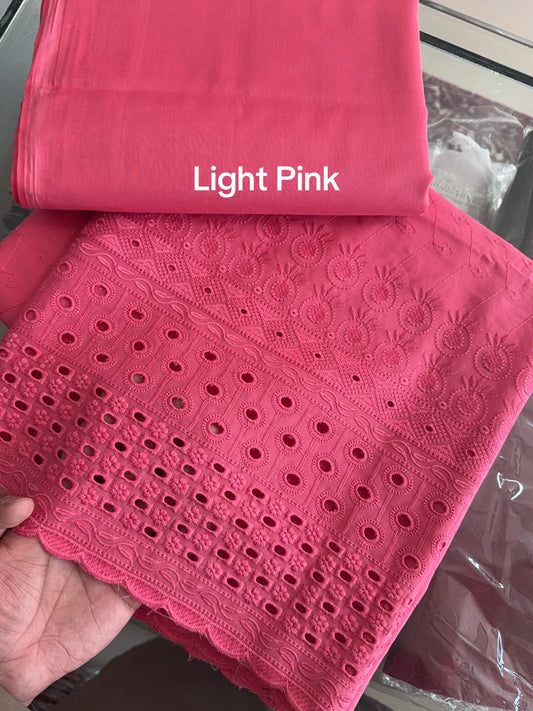 Chikankari Lawn 2 Piece Suit Daman Bore Long Length Suit | Light Pink