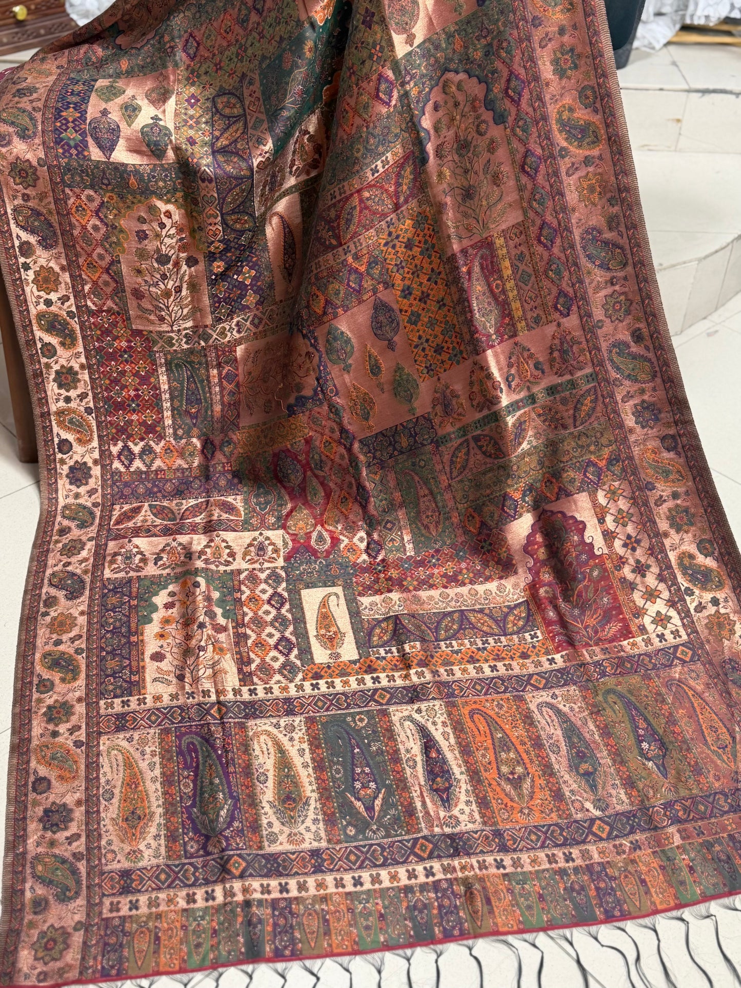 Moonlight Kani Silk Shawl, Wedding Wrap Perfect Gift Made in Kashmir
