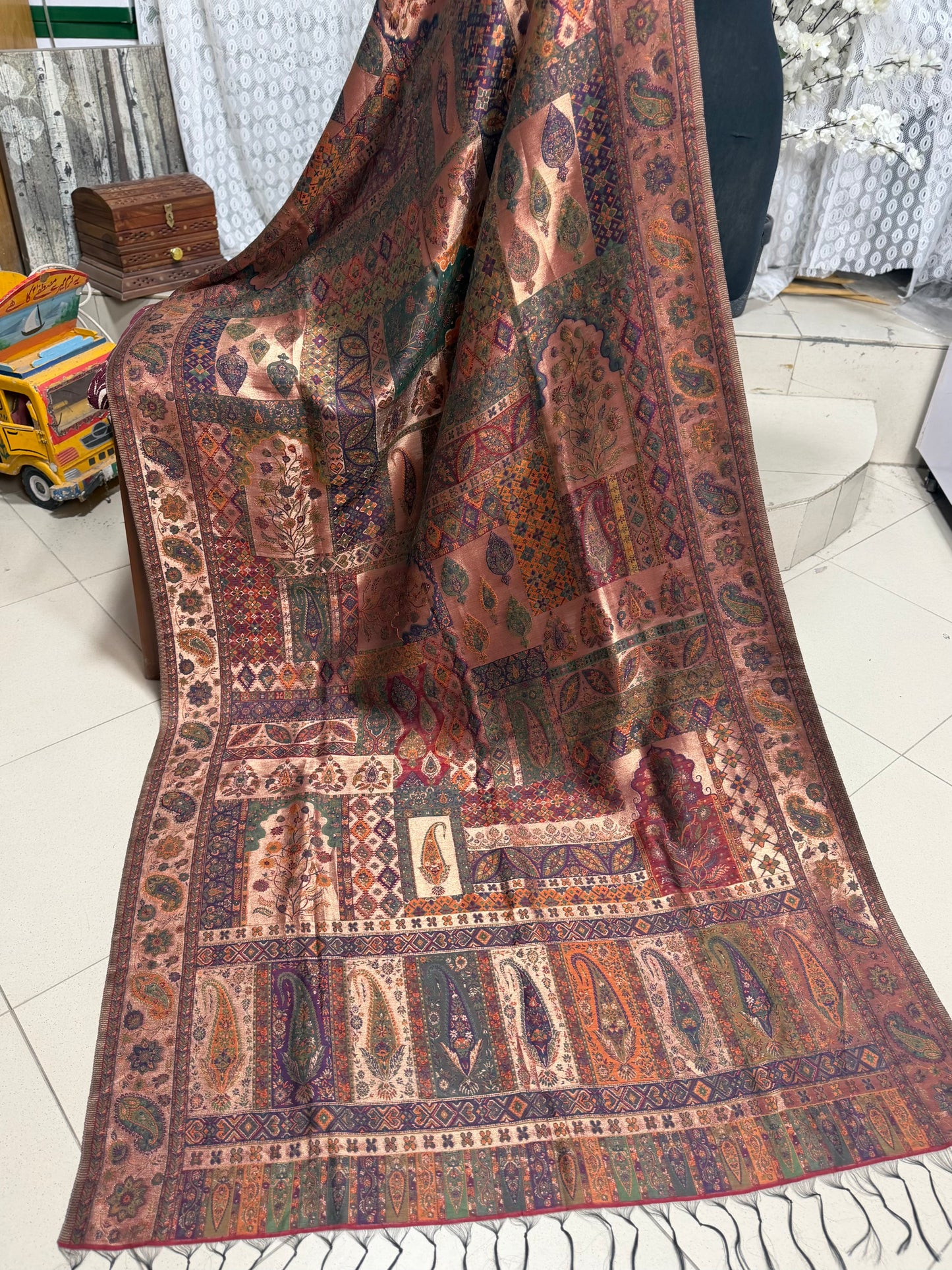Moonlight Kani Silk Shawl, Wedding Wrap Perfect Gift Made in Kashmir