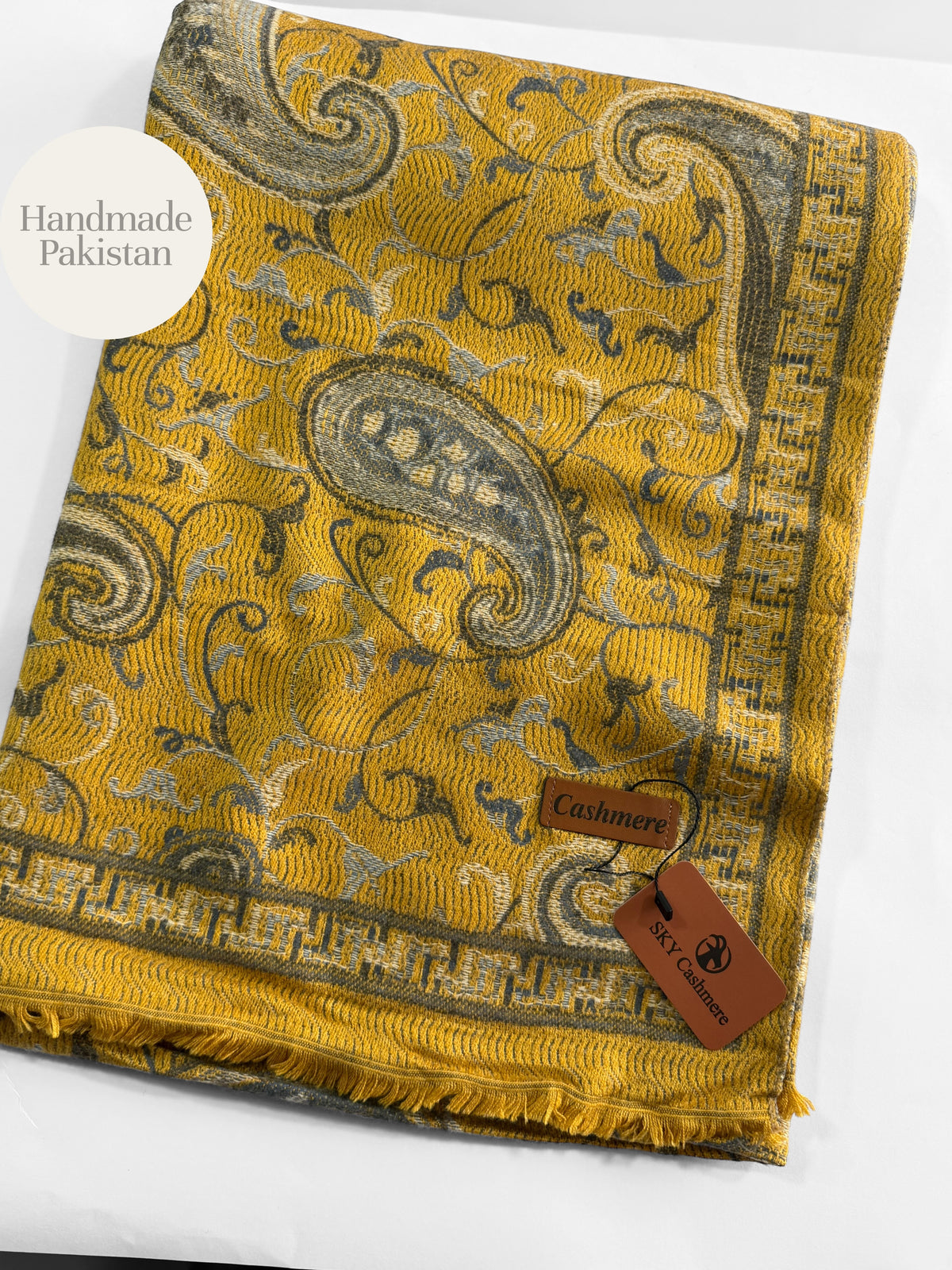 Kani Shawl | Sky Cashmere Pure Wool Shawl Perfect Soft Material for Winter |Yellow Mustard