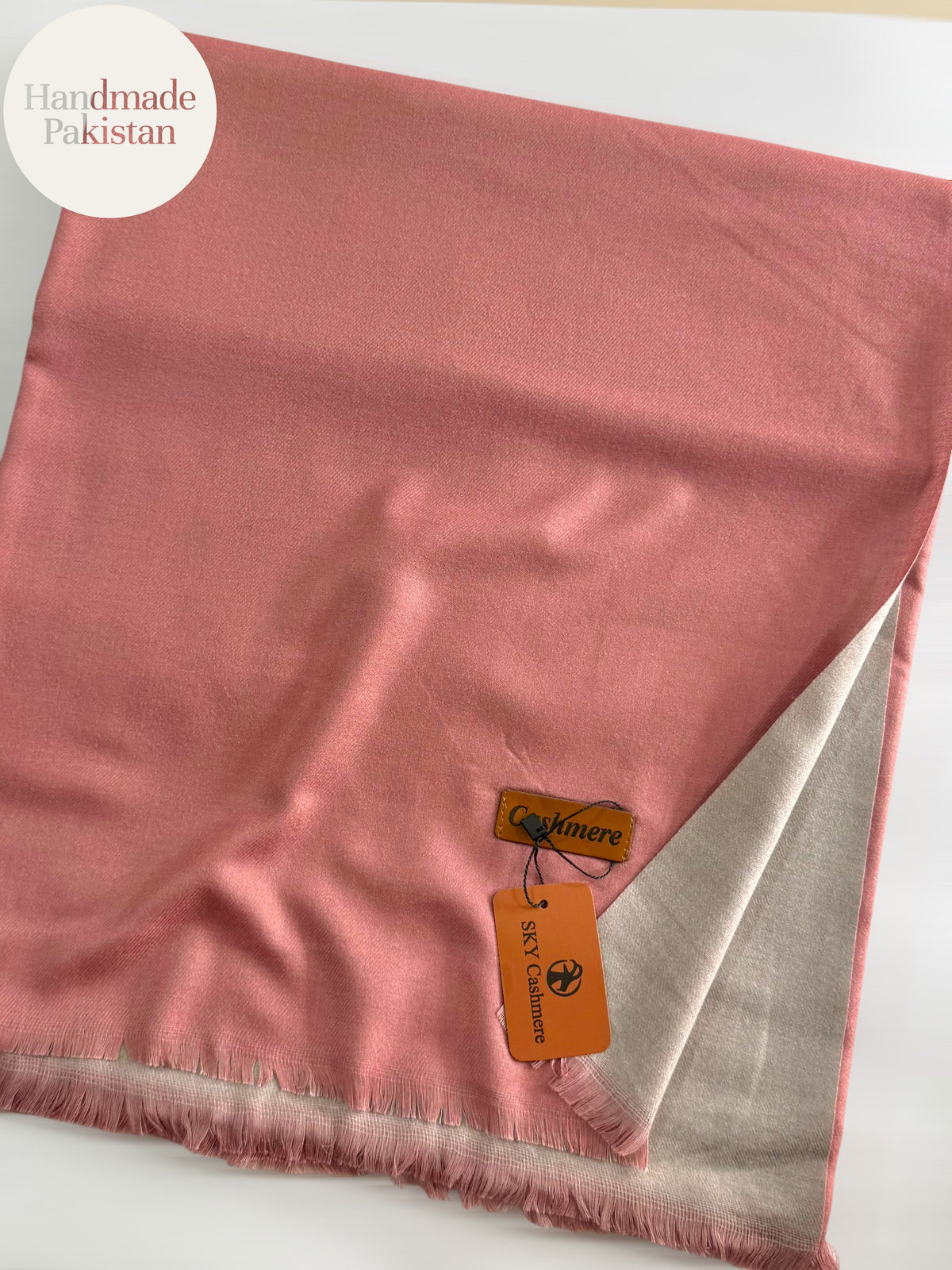 Reversible Pashmina Shawl | Double Side Pure Plain Pashmina Shawl | Pink Grey