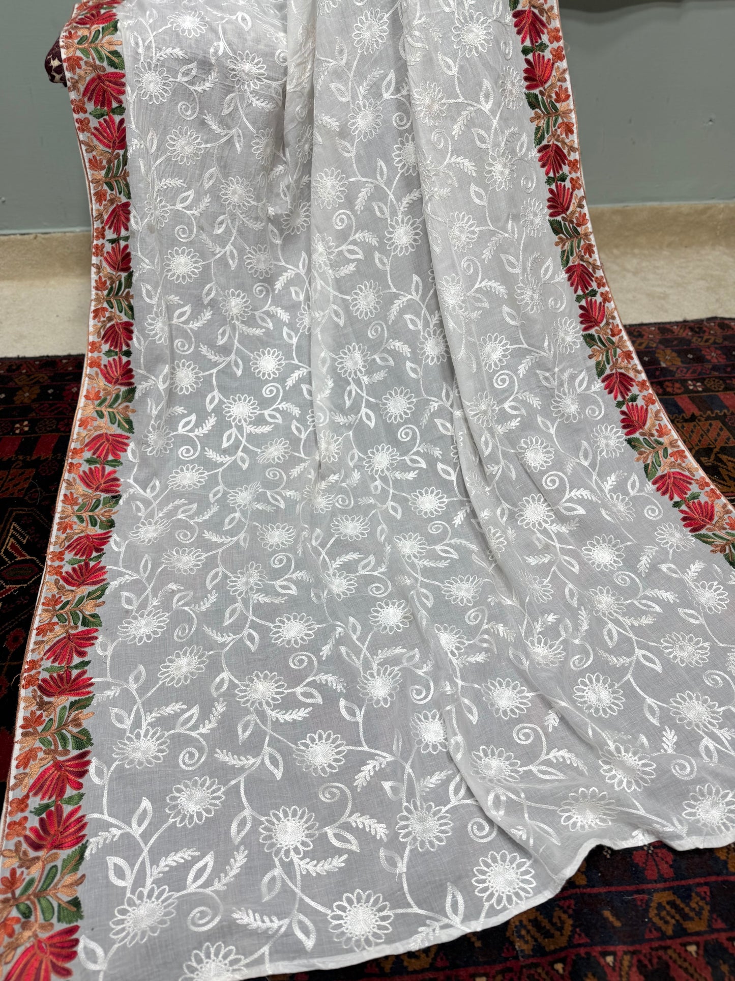 White Lawn Shawl | Full Embroidered Aari Work 2.7 Yards