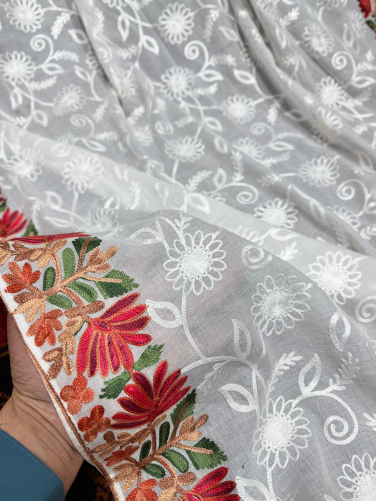 White Lawn Shawl | Full Embroidered Aari Work 2.7 Yards
