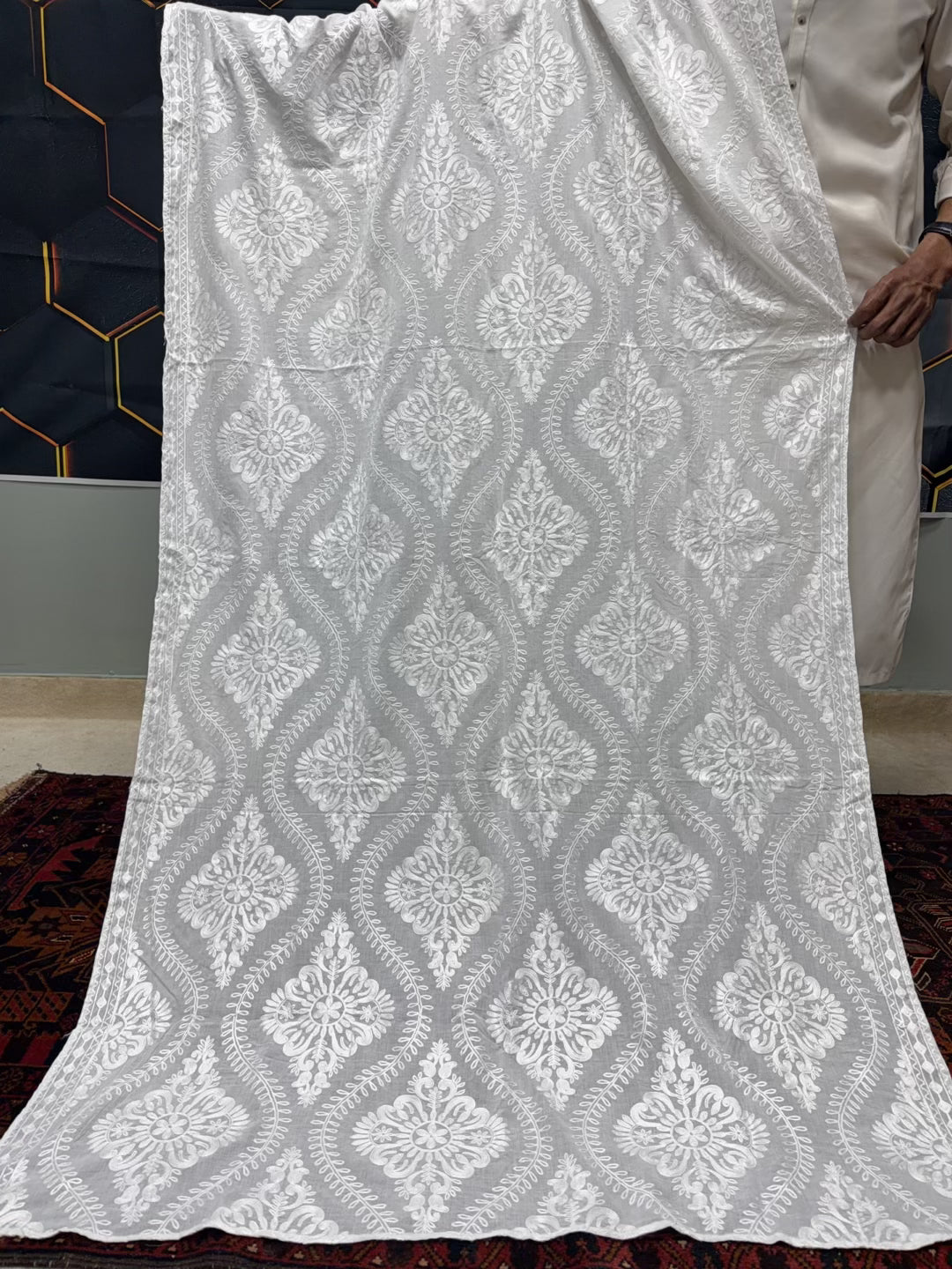 White Lawn Shawl | Full Embroidered Aari Work 2.7 Yards