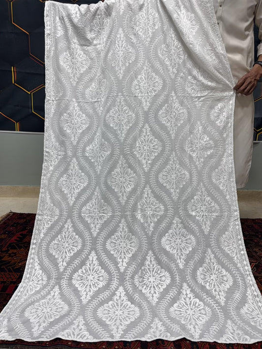 White Lawn Shawl | Full Embroidered Aari Work 2.7 Yards