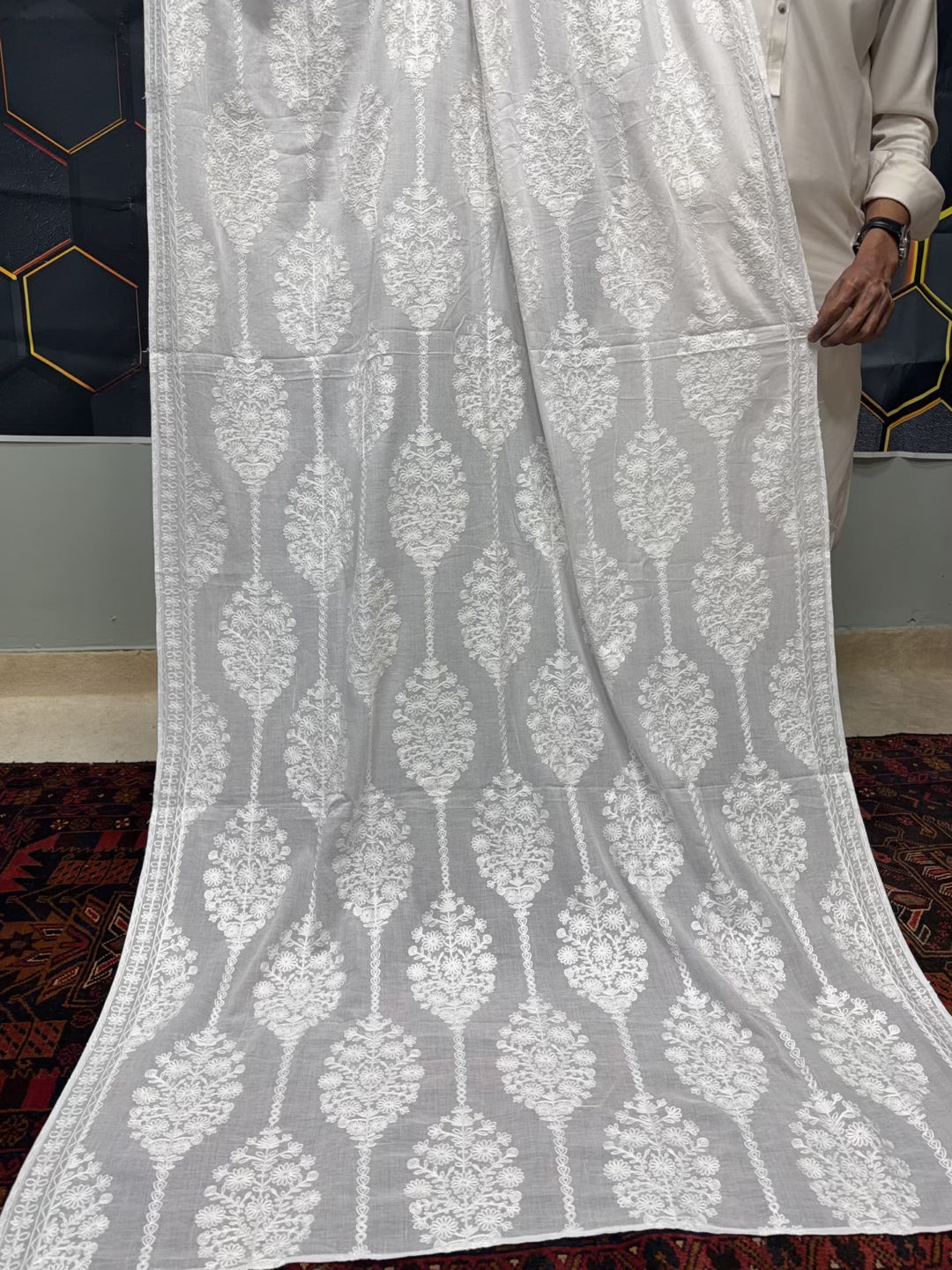 White Lawn Shawl | Full Embroidered Aari Work 2.7 Yards