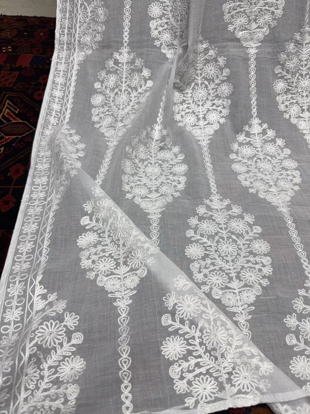 White Lawn Shawl | Full Embroidered Aari Work 2.7 Yards