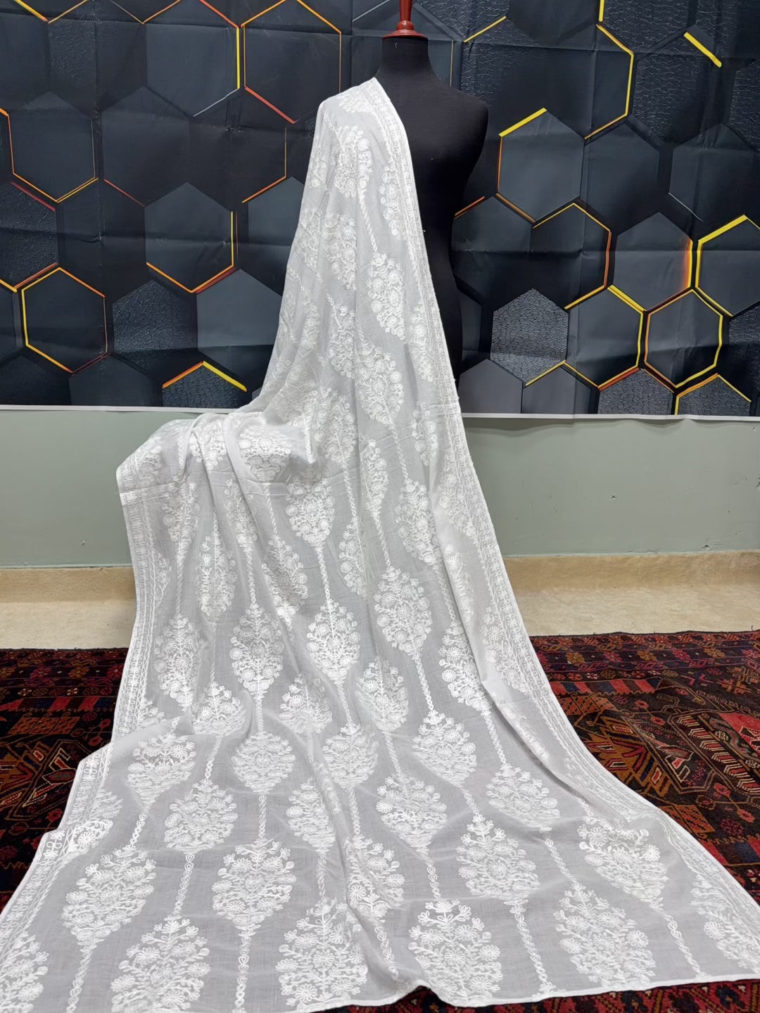 White Lawn Shawl | Full Embroidered Aari Work 2.7 Yards