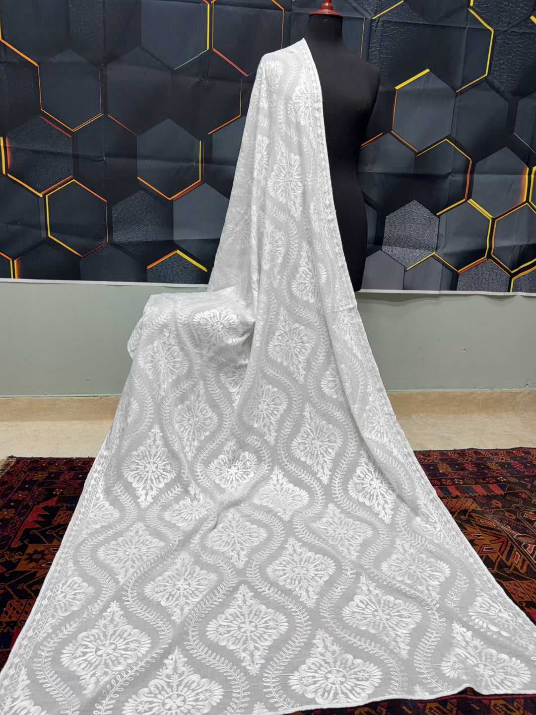 White Lawn Shawl | Full Embroidered Aari Work 2.7 Yards