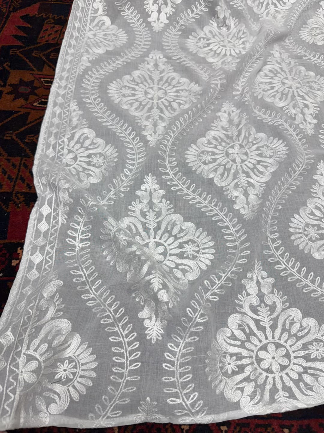 White Lawn Shawl | Full Embroidered Aari Work 2.7 Yards
