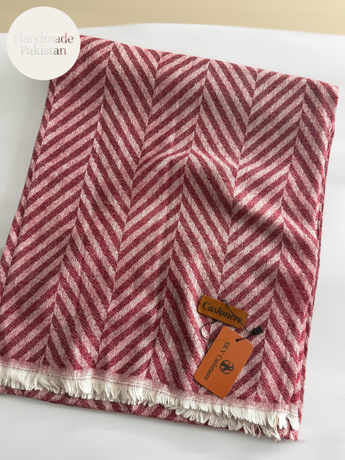 Plain ZigZag Design Sky Cashmere Stole | Maroon