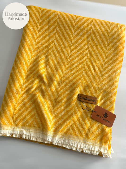Plain ZigZag Design Sky Cashmere Stole | Mustard Yellow