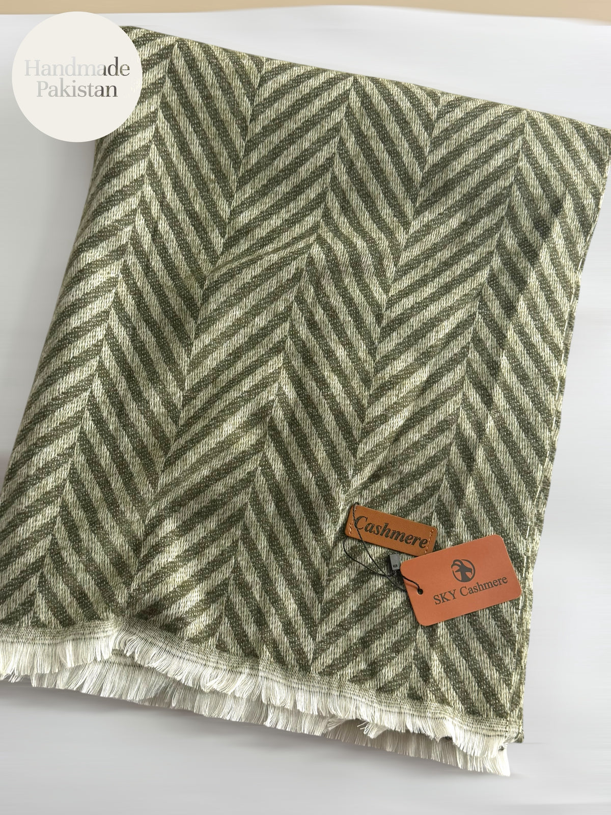 Plain ZigZag Design Sky Cashmere Stole | Green