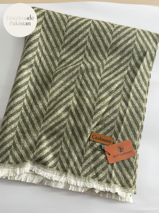 Plain ZigZag Design Sky Cashmere Stole | Green