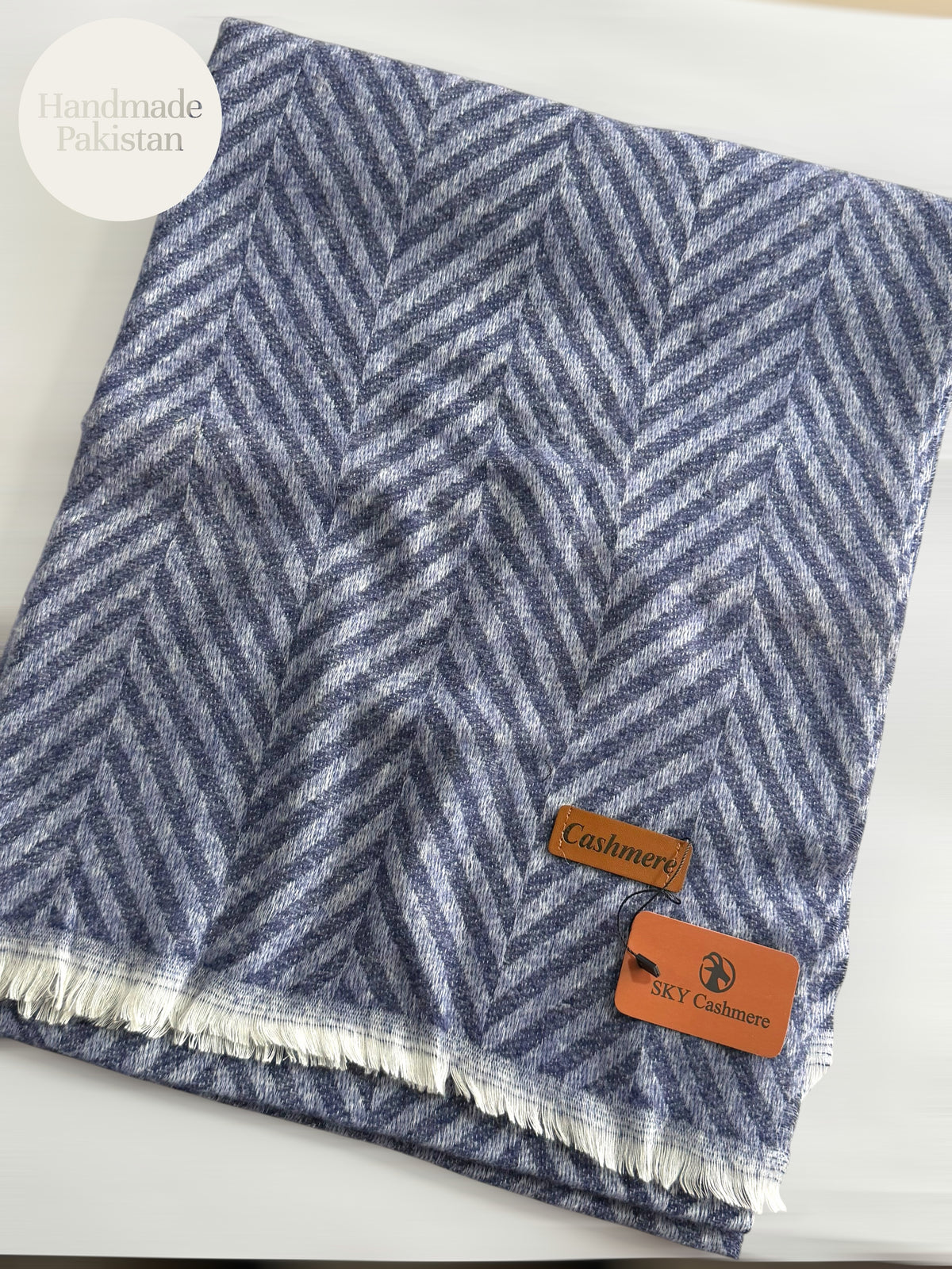 Plain ZigZag Design Sky Cashmere Stole | Royal Blue