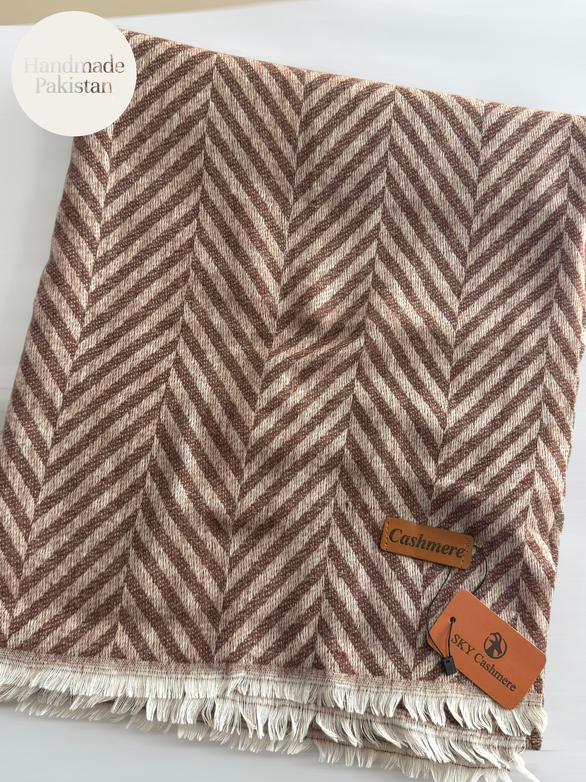 Plain ZigZag Design Sky Cashmere Stole | Brown