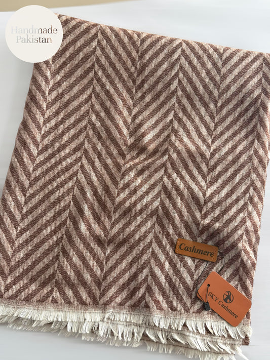 Plain ZigZag Design Sky Cashmere Stole | Brown