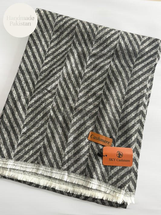 Plain ZigZag Design Sky Cashmere Stole | Black