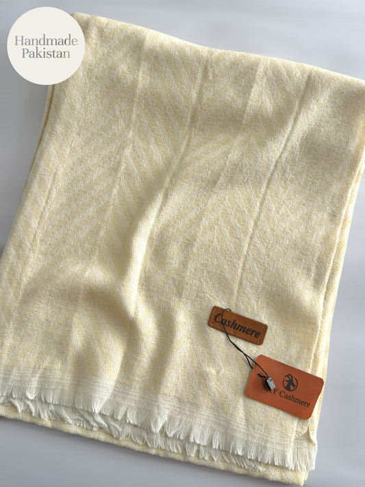 Plain ZigZag Design Sky Cashmere Stole | Cream