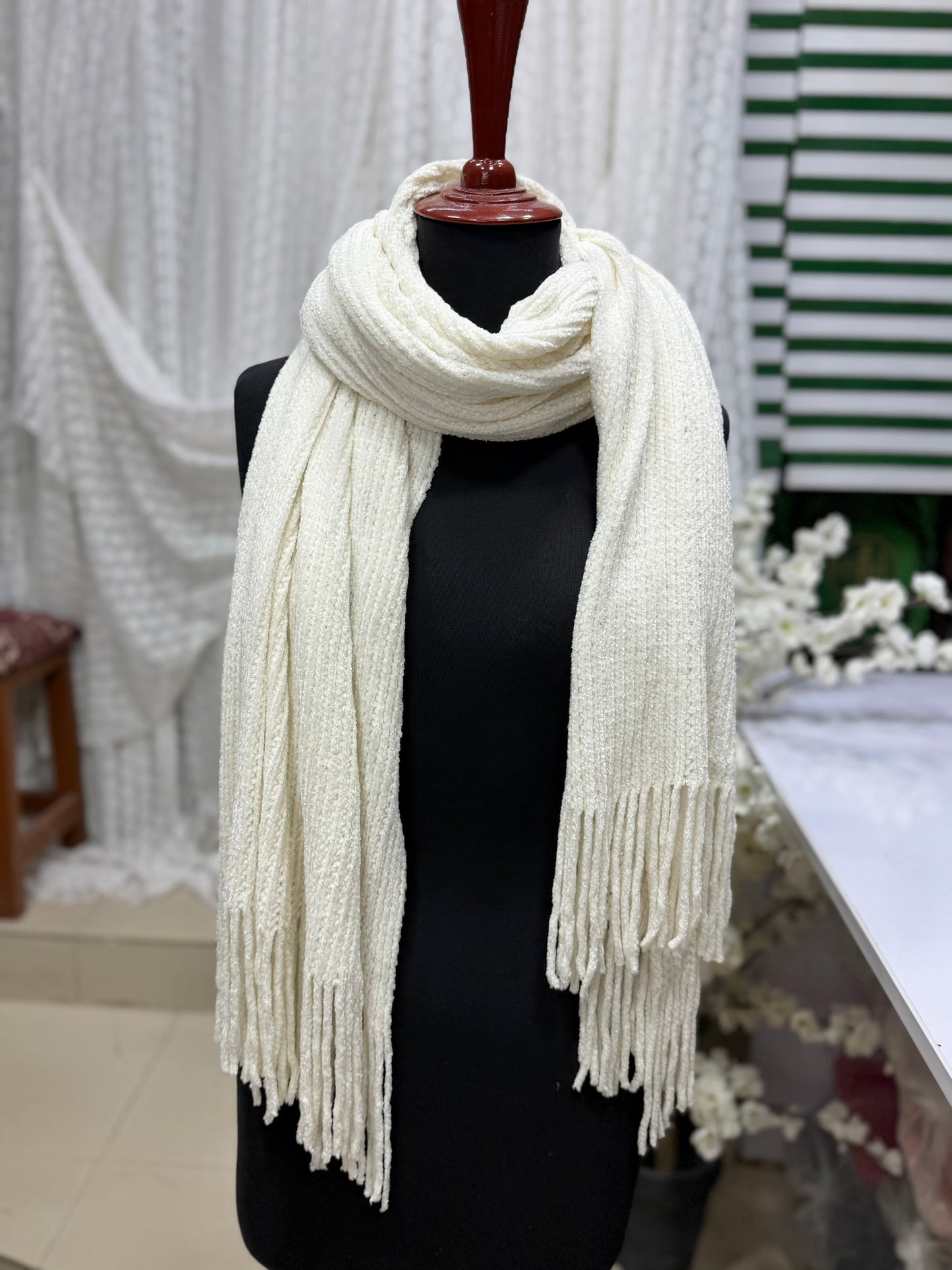 Plain Stole | Velvet Wool Plain Stole New Arrival Sale Price and Perfect Gift For Winters | Off White
